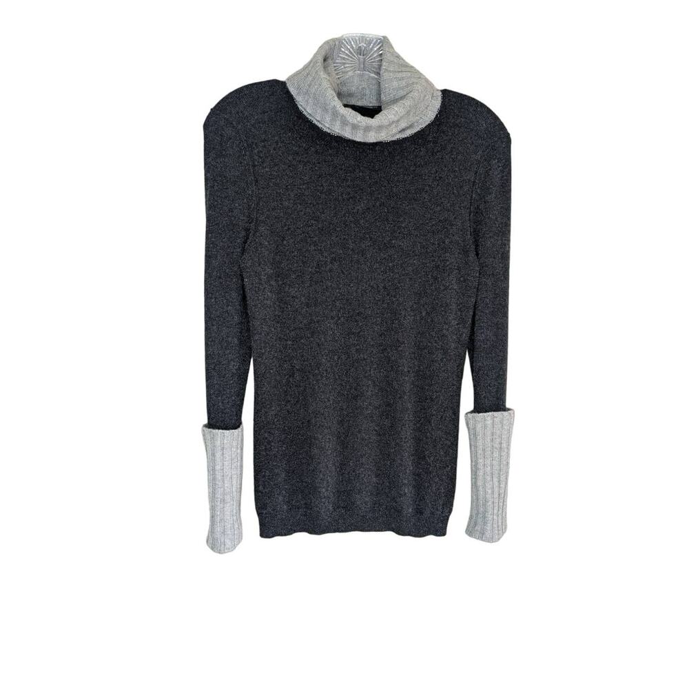 Magaschoni 2 tone gray Cashmere Funnel Neck sweater.size small